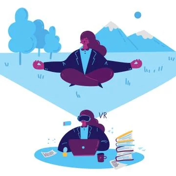 Young woman using a virtual reality in the office イラスト素材