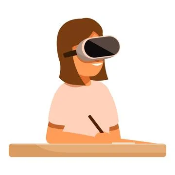 Young woman using vr headset while writing at desk Stock Illustration