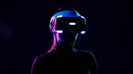 Young Woman In Vr Headset Looks Around And Wonders How Amazing. Virtual Reality Stock Footage