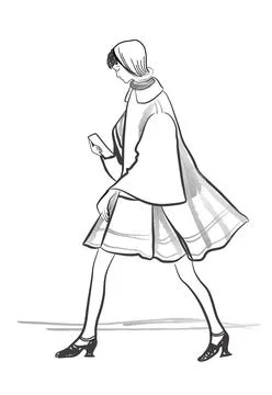 Young woman walking and using a smartphone in the street. Busy with phone Stock Illustration