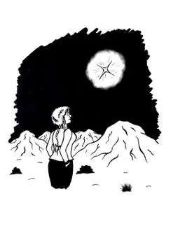Young woman watching a star ar the night sky Stock Illustration