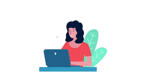Young woman waving hello while working on laptop computer and receiving mes.. Stock Footage 333303137