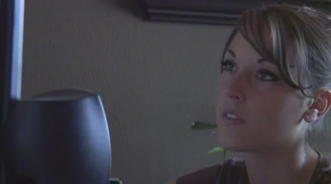 Young woman working at computer Stock Footage 2529472