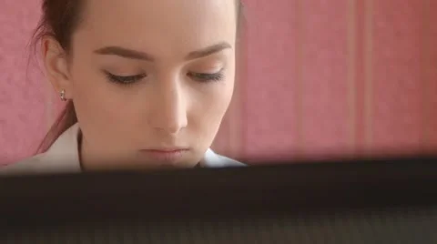 Young Woman Working on the Computer Stock Footage 48891581