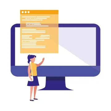 Young woman working with computer Stock Illustration