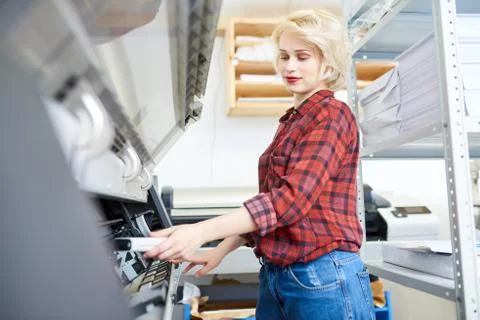 Young Woman Working with Plotter Stock Photos