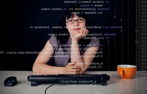 Young Woman Writing A C-Sharp Program Stock Photos