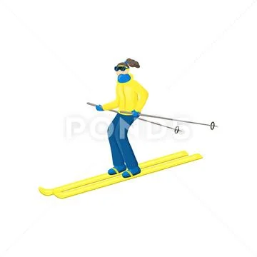 Young woman in a yellow jacket slowly skiing down the mountain Stock Illustration