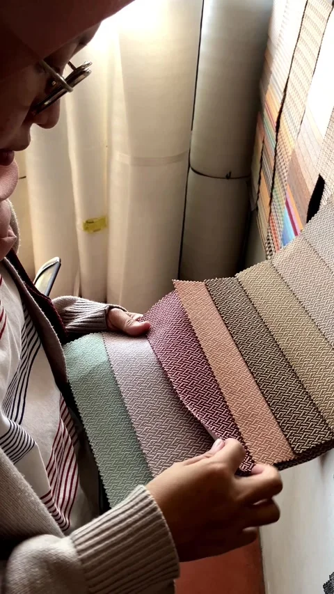 Young Woman's Choosing Fabric Material Pattern For Interior Use-2 Stock Footage 344676862