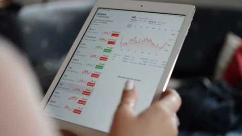 Young woman's hand using i pad for analyze business trading chart Stock Footage 191576510