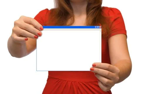 Young women with empty computer window Young women with empty computer win... Stock Photos
