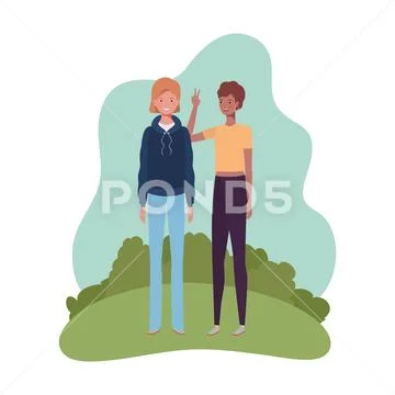 Young women standing with landscape background Stock Illustration