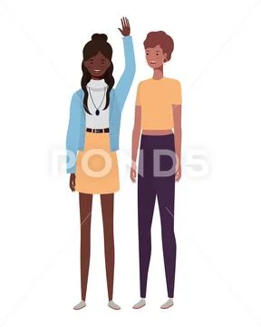 Young women standing on white background Stock Illustration