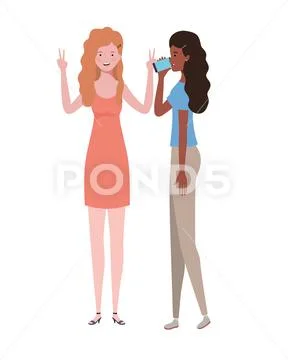 Young women standing on white background Stock Illustration