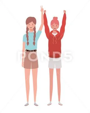 Young women standing on white background Stock Illustration