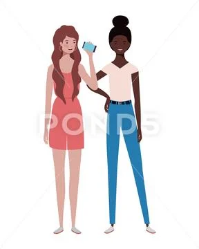 Young women standing on white background Stock Illustration