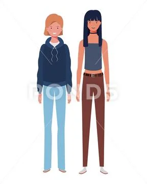 Young women standing on white background Stock Illustration