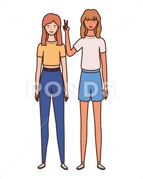 Young women standing on white background Stock Illustration
