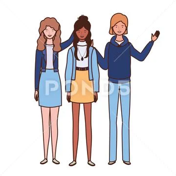 Young women standing on white background Stock Illustration
