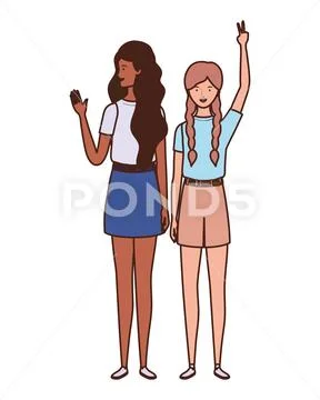 Young women standing on white background Stock Illustration