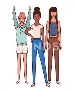 Young women standing on white background Stock Illustration