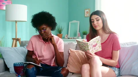 Young Women Students Make Notes Stock Footage 138125086