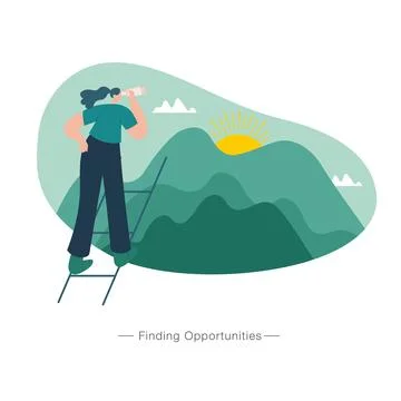 Young women using binocular finding opportunities concept illustration. sui.. Stock Illustration