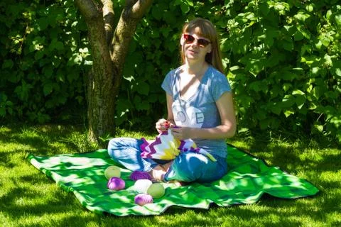 Young wooman with needlework Stock Photos