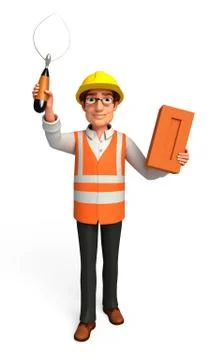 Young worker with brick Stock Illustration