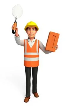Young worker with brick Stock Illustration