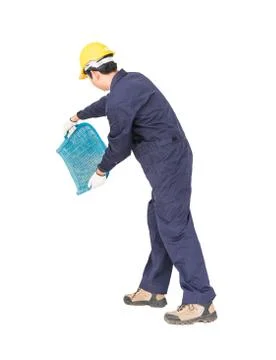 Young worker hold Hod or clam-shell shaped basket Stock Photos