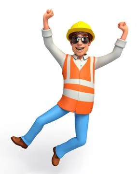 Young worker is jumping Stock Illustration