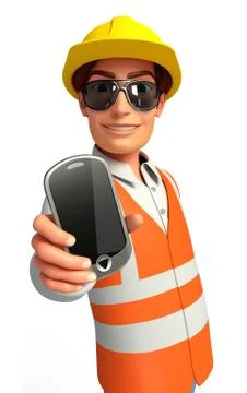Young worker with mobile Stock Illustration