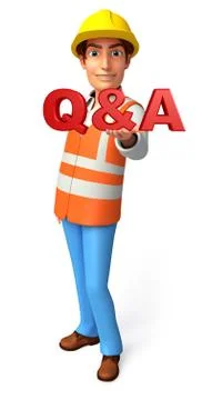 Young worker with q &amp; a sign Stock Illustration