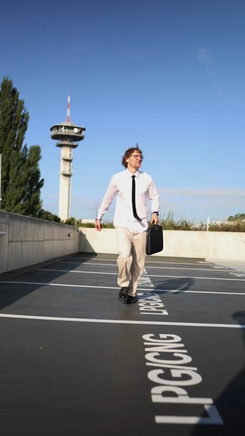 Young worker runs to a romantic date after finishing work Stock Footage 345993085