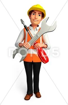 Young worker with screwdriver and wrench Stock Illustration
