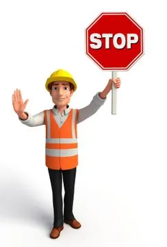 Young worker with stop sign Stock Illustration