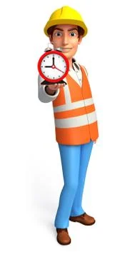 Young worker with table clock Stock Illustration