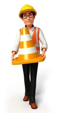 Young worker with traffic cone Stock Illustration