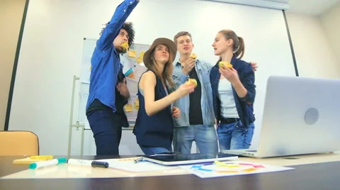Young workers have taken a break at work Stock Footage 60786842