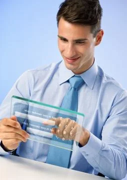 Young working on a digital tablet Stock Illustration