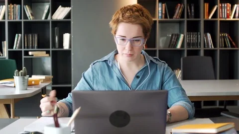 Young working manager take part in online video conference call using laptop Stock Footage 79933278