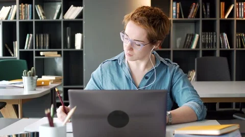 Young working manager take part in online video conference call using laptop Stock Footage 80005942
