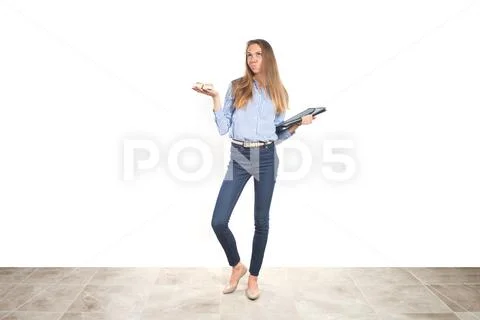 Young working multitasking mother in business clothes Stock Photos