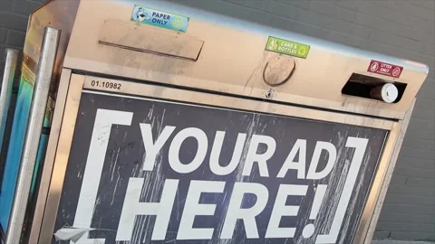 Your ad here advertisement horizontal rectangle sign on public outdoor garbage Stock Footage 249098832