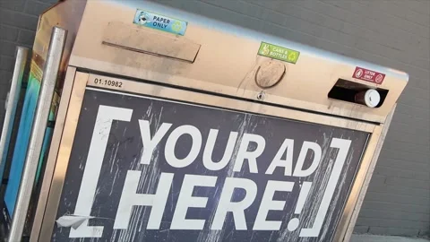 Your ad here advertisement horizontal rectangle sign on public outdoor garbage Stock Footage 249098852