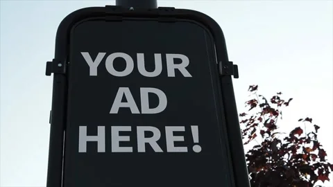 Your ad here advertisement vertical rectangle sign on post outdoor, white Stock Footage 249100071