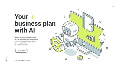 Your Business Plan With AI Robot For Strategy Isometric Banner Vector Illus.. Stock Illustration