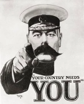 Your Country Needs You. Famous Kitchener World War One Recruitment Poster Stock Photos