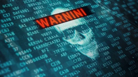 Your data has been encrypted, blackmail message on screen over pirate skull Stock Footage 90063158